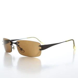 90s Rimless Rectangular Sunglasses Brown / Black - Corby - Picture 1 of 3