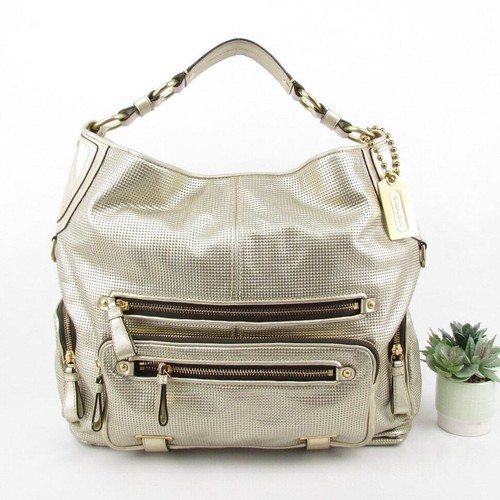 Borsa Coach argento dorato grande hobo