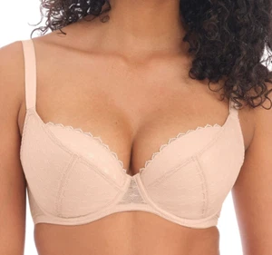 Freya Signature Bra Size 32E Beige Underwired Padded Plunge Lace 400514 NEW - Picture 1 of 3