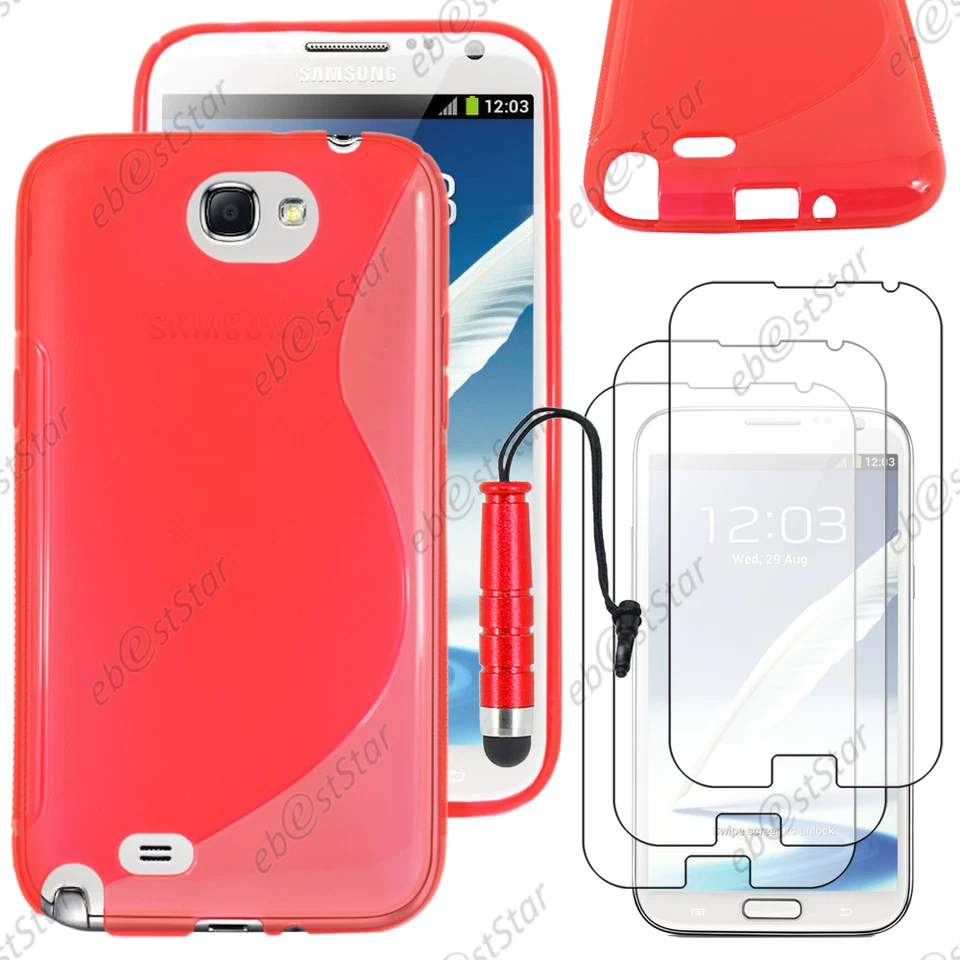 Etui Coque Silicone Rouge pour Samsung Galaxy Note 2 + Mini Stylet + 3 Films - Photo 1/1