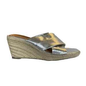 Softwalk Hastings Sandals Womens US 8 M Silver Leather Espadrille Heel Slide - Picture 1 of 9