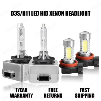 For Lincoln MKS 2009-2016 D3S Front HID Headlight Hi/Lo+H11 LED Fog Light Bulbs - Image 1 of 4