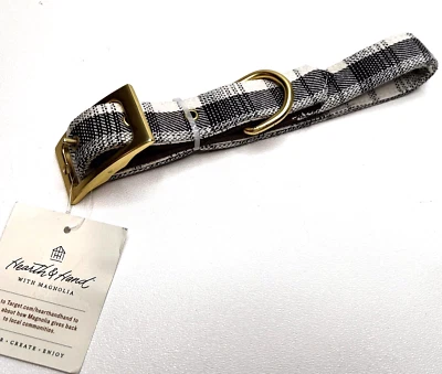 Hearth & Hand MAGNOLIA Pet Collar Size L Multi Plaid  Grey  Leather NWT - Image 1 of 3