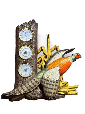Vintage Rare Burwood Co. Hunting Pheasant Bird Thermometer Hygrometer Barometer Cover