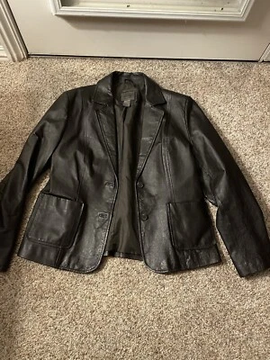 Abrigo chaqueta de cuero negro para mujer de John Paul Richards talla grande Foto 1 de 4