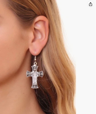 Pendientes colgantes cruzados hipoalergénicos enchapados en plata sin níquel gótico religioso Foto 1 de 3