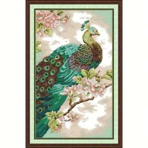 Green Peacock Cross Stitch Kit 38 x 59 cm 11Ct 3 Strands - Picture 1 of 4