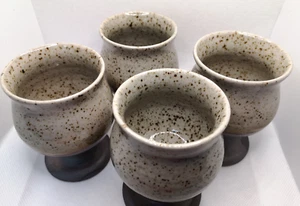 Vintage Studio Pottery Wine Goblets small x 4. Speckled Glaze. Purple base. Bar - Picture 1 of 4