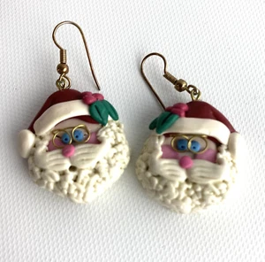 Christmas Santa Fimo Dangle Pierced Earrings - Picture 1 of 4