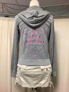 Vintage Juicy Couture Terry Heather Grey Long Sleeve Graphic Print Zip Up Hoodie - Picture 1 of 11