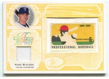 2005 LEAF CENTURY STAMP PRO BALL RELIC #26 HANK BLALOCK RANGERS 65/69