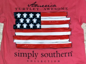 NWT SIMPLY SOUTHERN "American Flag Turtle s/s  S GIRL Patriotic - Picture 1 of 3