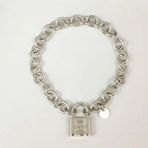 Tiffany & Co. Sterling Silver 1837 Padlock Chain Link Bracelet Used From Japan - Picture 1 of 17