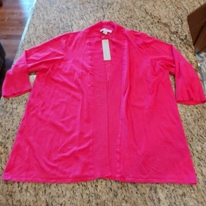 LAURA ASHLEY Woman Women's Open Front Cardigan Duster Sweater Size 2X Pink NWT - Picture 1 of 14