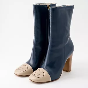 talla 36G - Botas Gucci Cuero Tacón Azul Avena Ágata GG Logo Azul Marino - Imagen 1 de 11