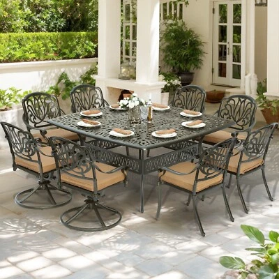 Обеденный набор из 9 предметов для улицы патио литой алюминиевый стол и стулья с подушками - Изображение 1 из 4