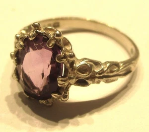 STERLING SILVER OVAL FACETTED AMETHYST DRESS RING ORNATE SHOULDERS SIZE L - Picture 1 of 2