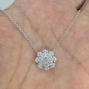 0.57Ct Round Cut Diamond Flower Pendant 14K White Gold Plated Free Chain - Picture 1 of 3