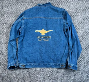 VTG Aladdin Las Vegas Jean Jacket Adult Medium Blue Denim Emrboidered Trucker - Picture 1 of 16