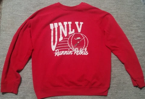 Vintage 90's UNLV REBELS Las Vegas Logo College Sweatshirt Wolf & Sons XL Red Cover