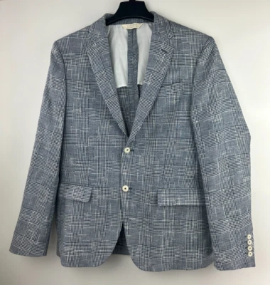 Zara Man Blazer Jacket Plaid Houndstooth Navy Blue & White US Men's Size 42 - Image 1 of 4