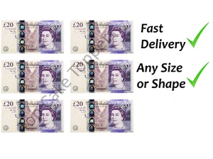 6 x £20 English notes cake / cupcake topper icing or wafer black and white - Picture 1 of 2