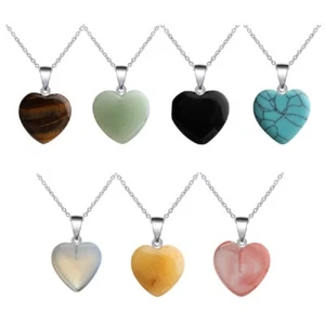 Natural Gemstone Crystal Quartz Healing Chakra Heart Pendant + Necklace +Pouch - Picture 1 of 34