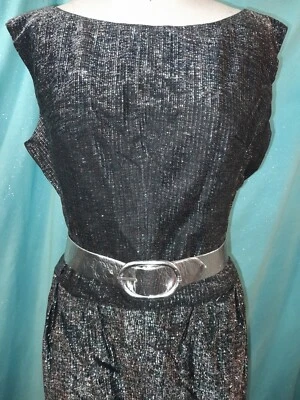 Vestido de Fiesta Plateado De Colección Años 50 60 Multi LUREX NEGRO WIGGLE RnR VLV Cóctel RARO L Foto 1 de 4