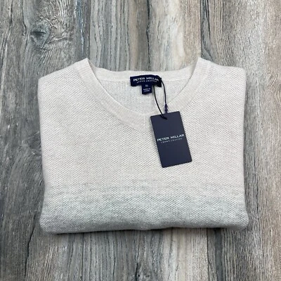 Suéter Peter Millar Crown Camden Alto V Rayas Gris Talla XL Lino/Cachemira NUEVO Foto 1 de 4
