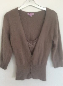 Monsoon. Mocha Angora Cardigan with Lace Trim Silk Camisole at the plunge V - Picture 1 of 5