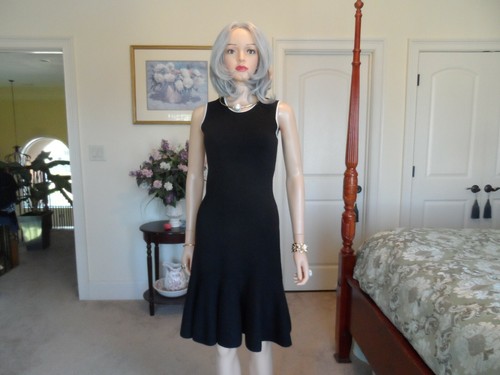 Abito tubino Kate Spade New York nero con orlo bianco in maglia taglia XS