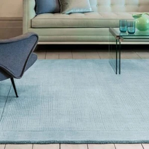 York Rug Duck Egg Blue Wool Rug Plain With Border Living Room Bedroom Area Rugs - Picture 1 of 8