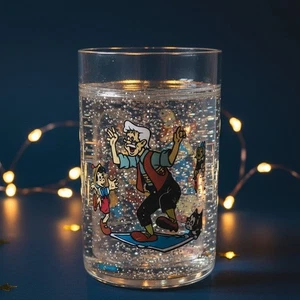 Vintage 90s Pinocchio Geppetto & Figaro Disney Glitter Snow Globe Cup / Tumbler - Picture 1 of 11