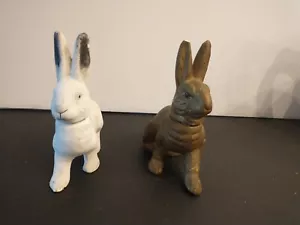 2 Antique Vintage Easter Composition Rabbit Candy Container Decoration, Germany! - Picture 1 of 7