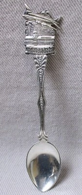 Cuchara de recuerdo de plata 800 aeropuerto de Bruselas Bélgica Melsbroek con avión DC-4 Foto 1 de 4