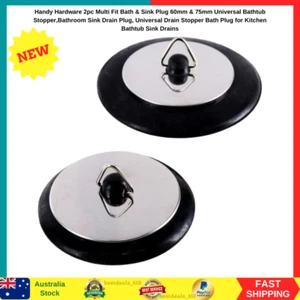 Handy Hardware 2Pc Bath & Sink Plug, 60mm & 75mm Universal Drain Stopper NEW - Picture 1 of 2