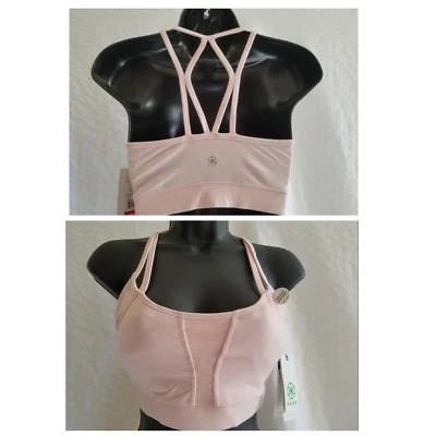 Sujetador deportivo GAIAM Criss Cross con tiras soporte medio yoga rosa metálico talla pequeña Foto 1 de 4