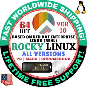 ROCKY 10 LINUX OS | 64-BIT | LIVE, FULL BOOT | USB, DVD | MAC, PC | RED HAT REHL - Picture 1 of 3