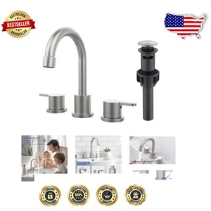 Elegant Brushed Nickel 8-Inch Widespread Bathroom Faucet with 360° Swivel Spout - Picture 1 of 9