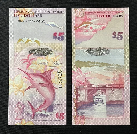 BERMUDA $5 Dollars 2009, P-58a, Onion Prefix, Richardson / Simmons, Fresh UNC Cover