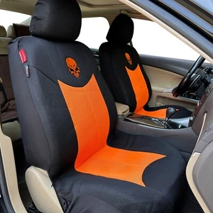 For Nissan Murano 2003-2025 Car Front Seat Covers Orange Skull Air Mesh 2PCS - Picture 1 of 12