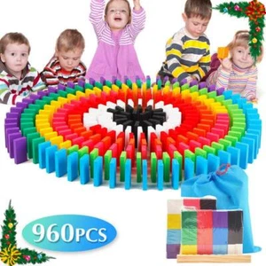 240~960 PCS Wooden Dominoes Block Tiles Bright Tumbling Knock Down Kids Toys - Picture 1 of 26