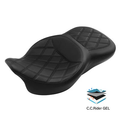 Asiento de pasajero conductor de gel negro apto para Harley Street Road Tri Glide 09-23 Foto 1 de 4