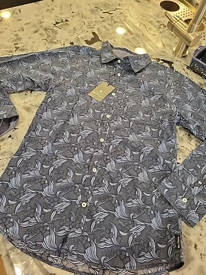 Camisa Ben Sherman Big Boys manga longa paisley azul 100% algodão tamanho 18 - Imagem 1 de 4