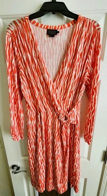 Vestido Pendleton Mujer Breezeway Imitación Envolvente Naranja Estampado Cebra Elastizado Tejido L Foto 1 de 3