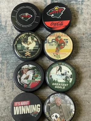Lote de 8 Minnesota Wild Pucks - Juego Coleccionable Mixto / Recuerdo / Especial Foto 1 de 4