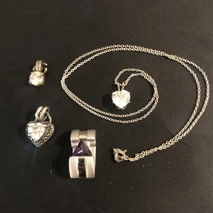 Sterling Silver 925 Lot Necklace Pendant Y5 Dainty Heart Amethyst Purple Slide - Picture 1 of 10