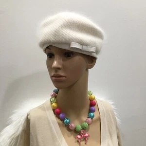 Vintage Mid Century Women's Beret Hat Union Made Faux Leather Trim - Picture 1 of 12