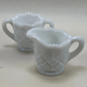 Westmoreland Milk Glass Cream & Sugar Old Quilt Pattern Small Childs - Vintage - Picture 1 of 5