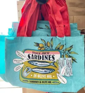 Bolso de compras Trader Joe’s de lona reutilizable de algodón pesado bolsa de compras de sardina nuevo - Imagen 1 de 3